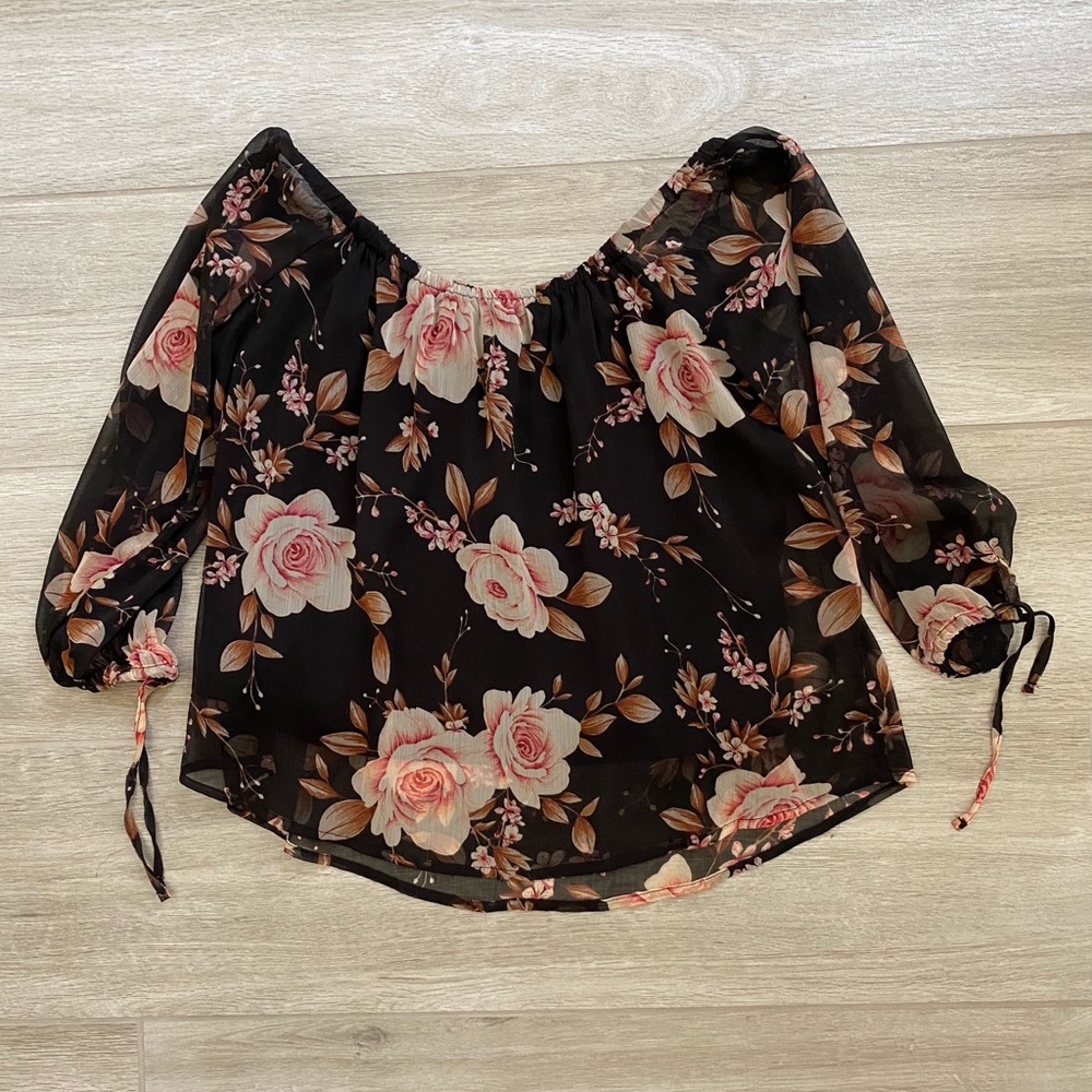 American eagle sheer floral off the shoulder top